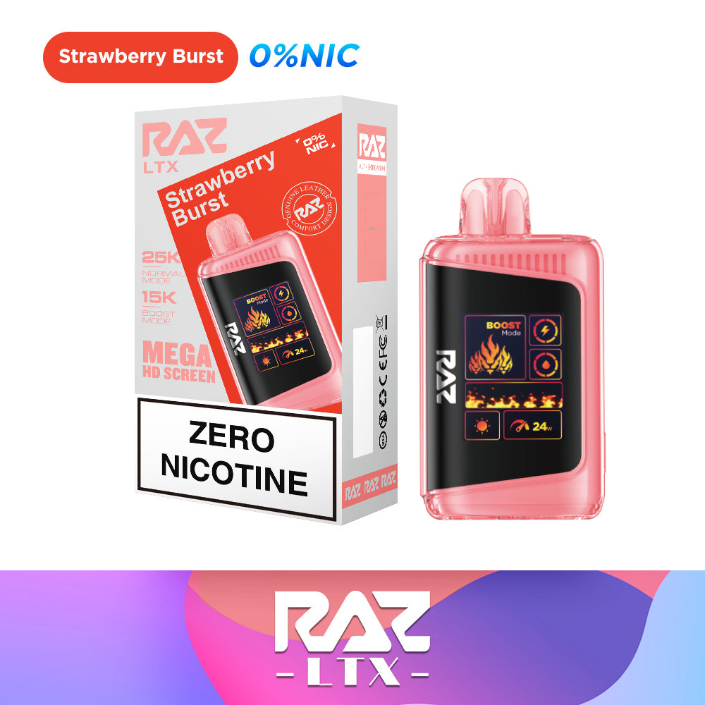 Strawberry Burst RAZ LTX 25K Zero Nicotine Vape